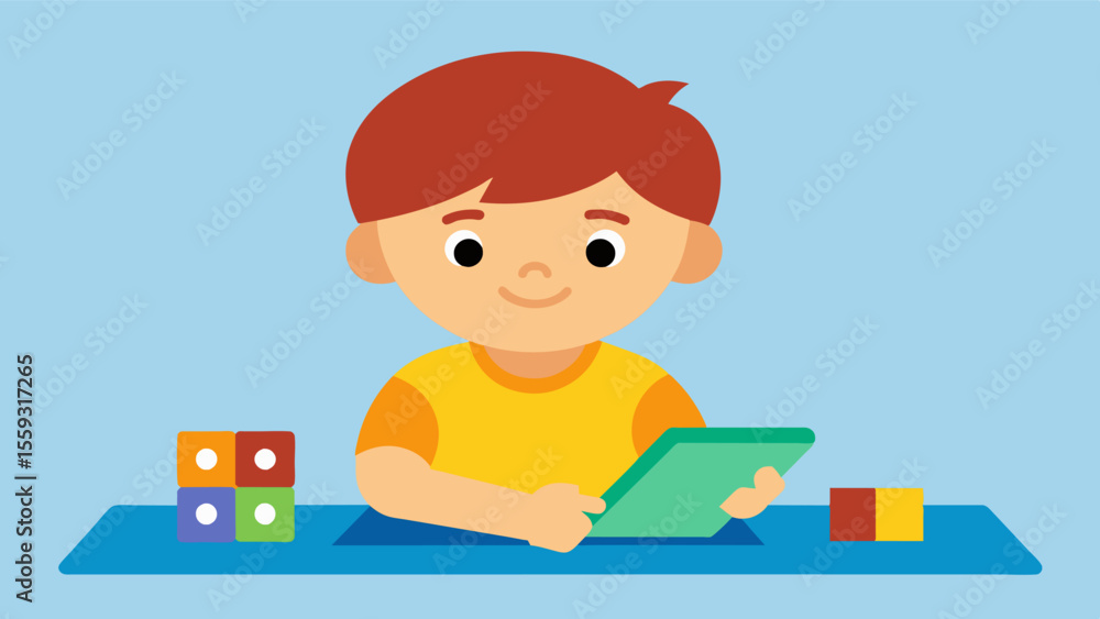 Aufkleber a young child mastering handeye coordination and problemsolving skills through educational games on 