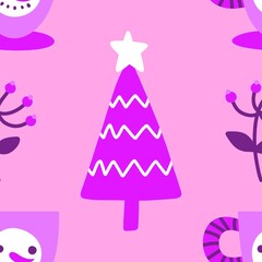Christmas tree seamless winter balls pattern for wrapping paper and fabrics