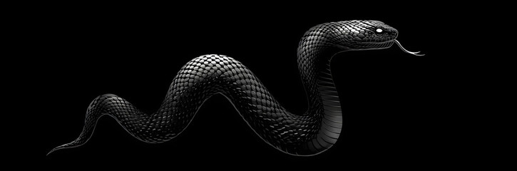 Fototapeta premium Vector elongated snake silhouette illustration. Black serpent isolated tattoo design.