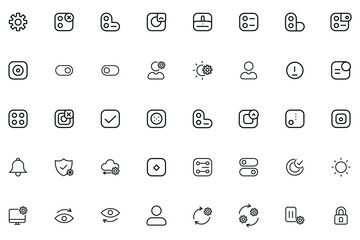 UI And Settings Line Icons – Toggle Switch, Preferences, Privacy, Notifications, System Control Symbols