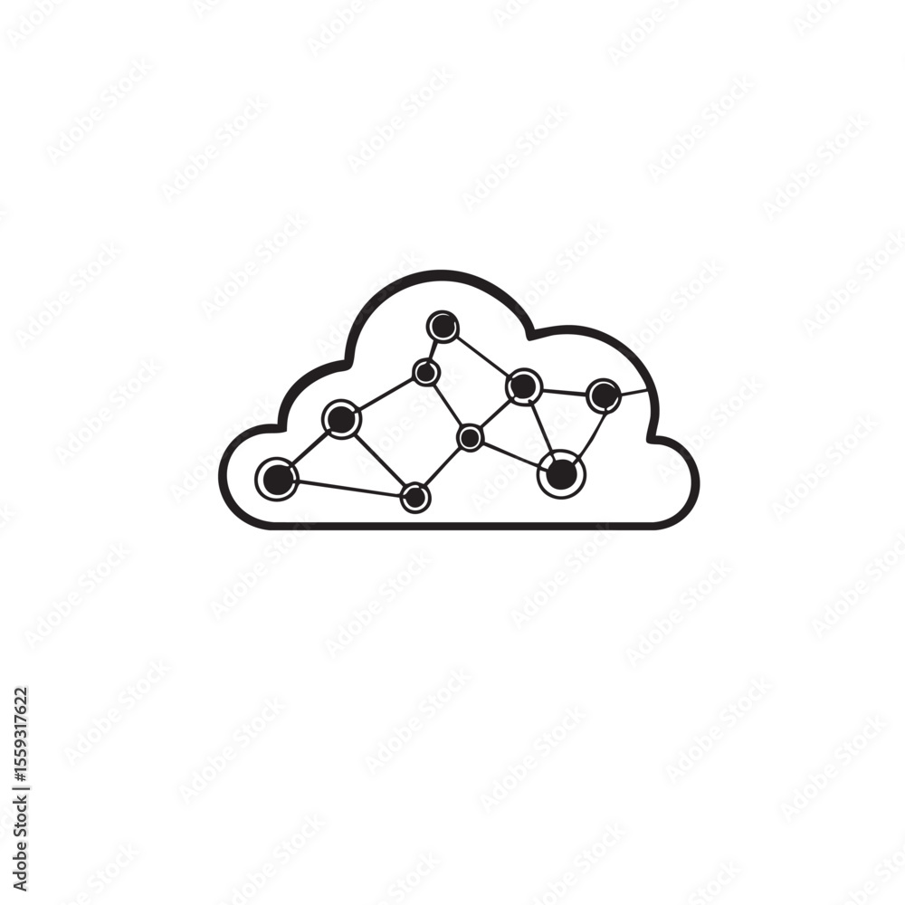 Aufkleber cloud technology concept with interconnected nodes for data exchange