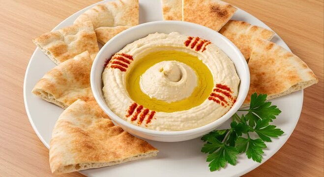 Delicious Hummus with Pita Bread: Middle Eastern Food Photography - Professional Stock Content