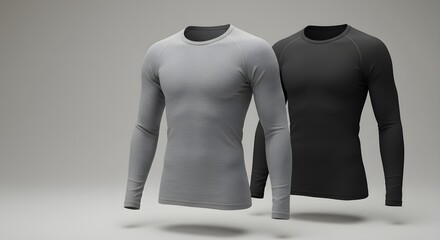 Light Grey and Black Compression Shirts Mockup A Performance Apparel Display for Athletes

