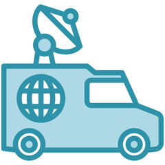 Broadcast Van dual tone blue color mini illustration icon, use for journalist, broadcasting, news and media UI, UX kit, app and web development, digital or print.