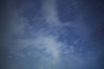 Beautiful night sky background, with long exposure clouds, starry sky.