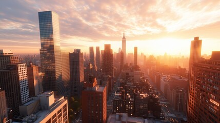 Sunset over New York City showcasing skyline transformation with vibrant colors and silhouettes