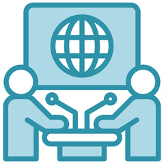Interview dual tone blue color mini illustration icon, use for journalist, broadcasting, news and media UI, UX kit, app and web development, digital or print.