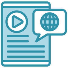 Mobile News dual tone blue color mini illustration icon, use for journalist, broadcasting, news and media UI, UX kit, app and web development, digital or print.