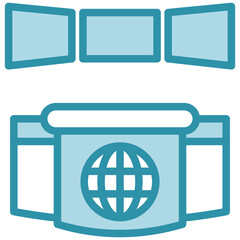 News Desk dual tone blue color mini illustration icon, use for journalist, broadcasting, news and media UI, UX kit, app and web development, digital or print.