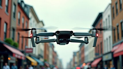 Obraz premium Delivery drone flying above city street