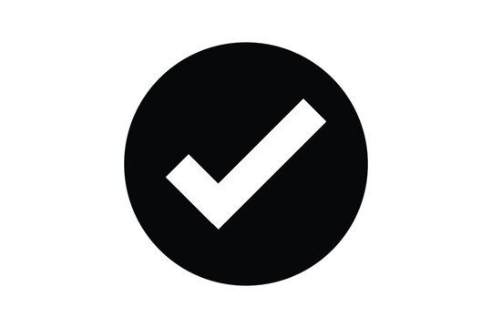 white check mark icon vector on black round circle white background file type flat style tick icon for web site design, logo, app, UI design
