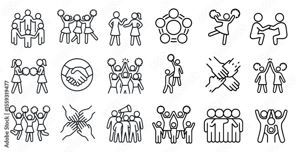Aufkleber stick figures representing various group activities and teamwork concepts together.