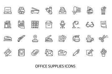 office supplies icons set isolated on White Background Flat style design