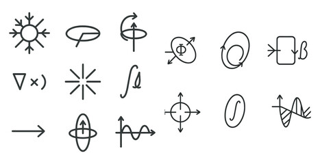 Various abstract symbols resembling scientific or mathematical notation, arranged randomly.