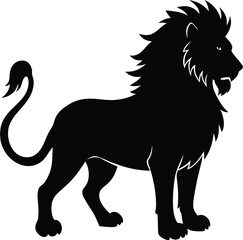 Majestic Black Silhouette of a Powerful Lion Standing Proudly. Majestic Lion Silhouette,  Powerful Big Cat Standing Proud Vector Art.