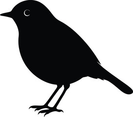 Robin Silhouette – Small Songbird Vector Art for Nature Designs. A Simple Black Silhouette of a Small Perching Bird with its Eye Clearly Visible. Small Perching Bird Silhouette, 
