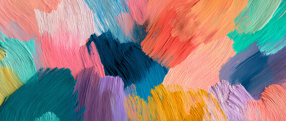 Colorful abstract brush strokes with vibrant hues of pink, blue, yellow, and purple.