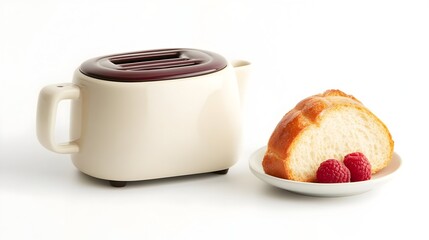 Retro toaster, bread, raspberries, breakfast, studio