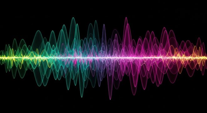Colorful sound wave graphic on a black background showing audio visualization.