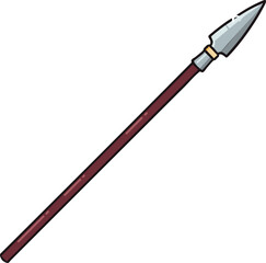 Spear weapon with sharp metal tip and long brown wooden handle vector illustration for hunting or combat design