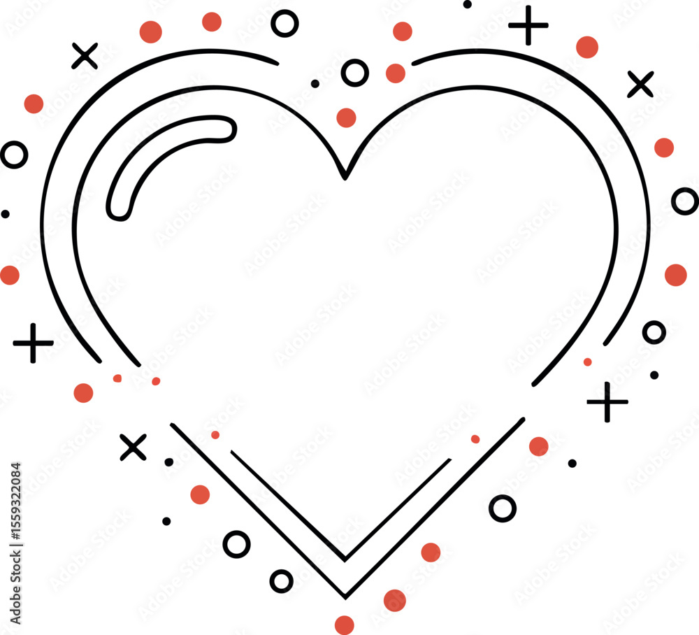 Poster heart shape with abstract decorative dots and crosses minimal design vector illustration