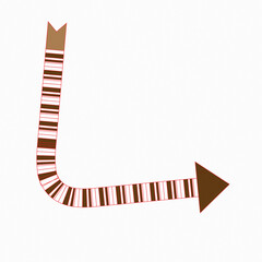 A brown striped arrow points to the right isolated on white background
