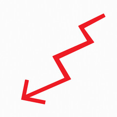 A red zig zag arrow points down isolated on white background
