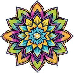 Fototapeta premium Colorful floral mandala design with vibrant patterns representing spirituality and meditation.