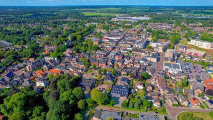 Aerial panorama view of the city Beilen in the Netherlands on a sunny morning in summer