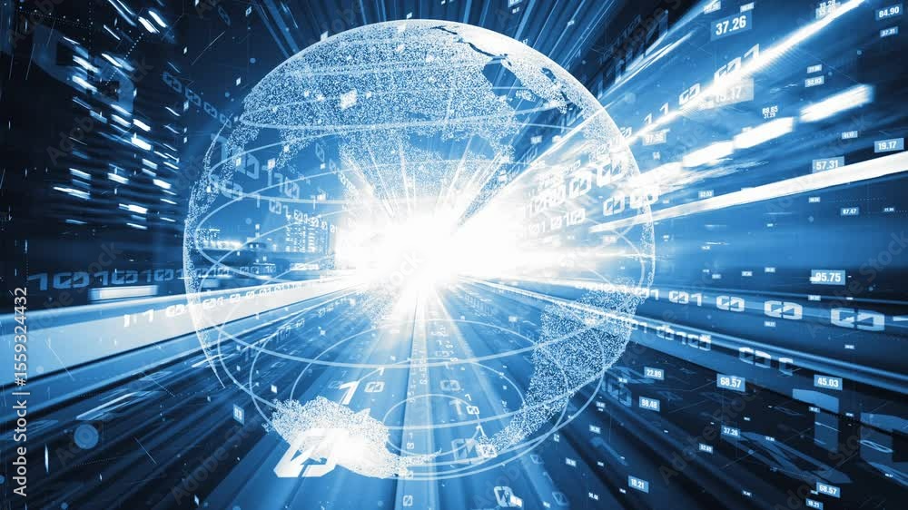 Poster futuristic global network and tacit digital data transfer 3d graphic . concept of smart digital tran
