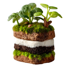 A cake topper that can be planted to grow herbs or flowers, isolated on a white background