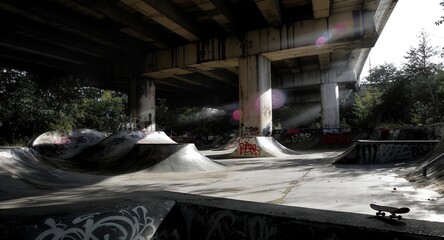 Urban Skate Park Under Bridge Grunge Style Photography