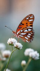 Obraz premium Butterfly gently opens wings on wildflower in tranquil nature scene