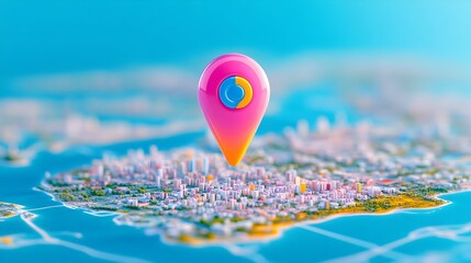 City map location pin, 3D render, urban background, GPS