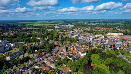 Aerial panorama view of the city Beilen in the Netherlands on a sunny morning in summer