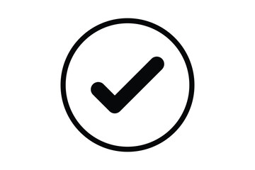 Black check mark icon vector on white round circle black border file type flat style tick icon for web site design, logo, app, UI design