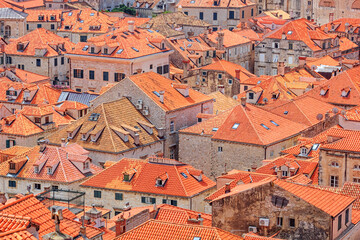 Summer mediterranean cityscape - view of the roofs of the Old Town of Dubrovnik, on the Adriatic coast of Croatia