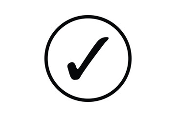 Black check mark icon vector on white round circle black border file type flat style tick icon for web site design, logo, app, UI design