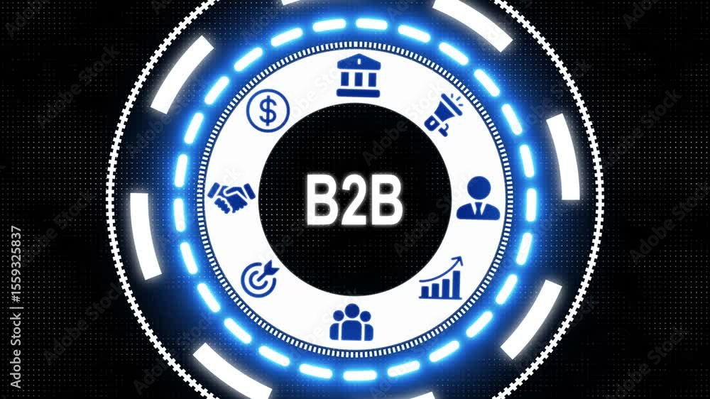 Poster a b2b business concept on a futuristic computer display. hi tech holographic advanced hud circle pla