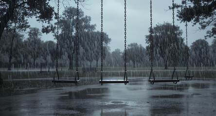 Rainy Day Swings in Park Setting