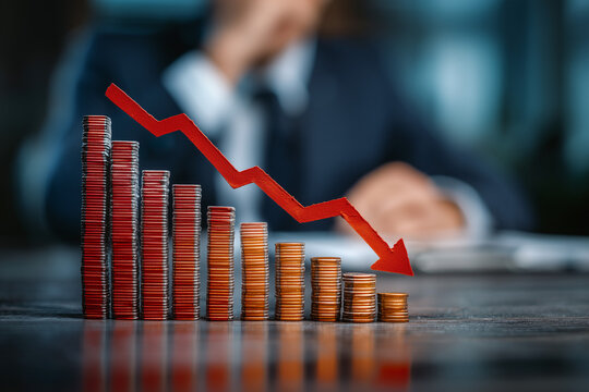 Economic recession concept: financial crisis and declining money