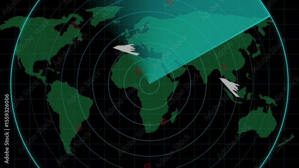 Poster syan radar screen with scanning beam and circular grid - overlay animation for video compositing . r