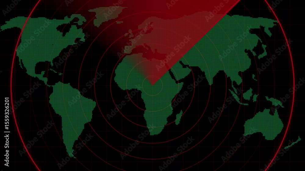 Poster red color radar screen with scanning beam and circular grid - overlay animation for video compositin