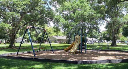 Playground equipment in a park setting