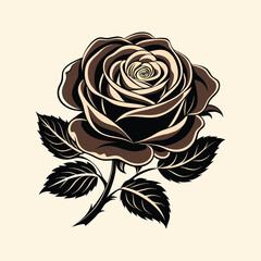 Silhouette of blooming rose with detailed petals, elegant floral vector for romantic, tattoo, and decorative design.