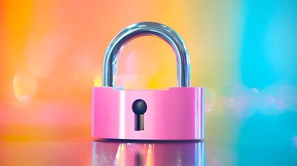 Pink padlock security digital colorful bokeh background