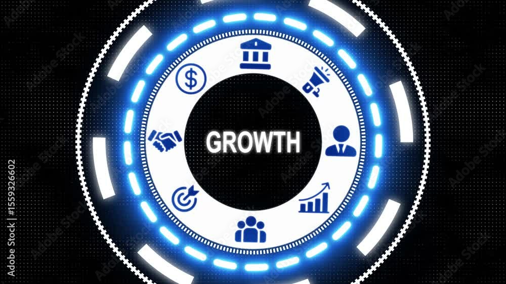 Poster business growth button on a clear projection screen holographic advanced hud circle platform busines