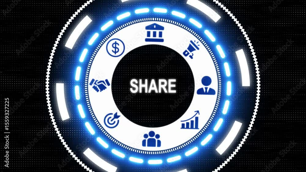 Poster business share concept button on a clear projection screen background. business, technology, interne