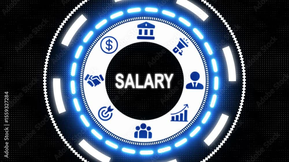 Poster business salary button on a clear projection screen background. abstract holographic advanced hud ci