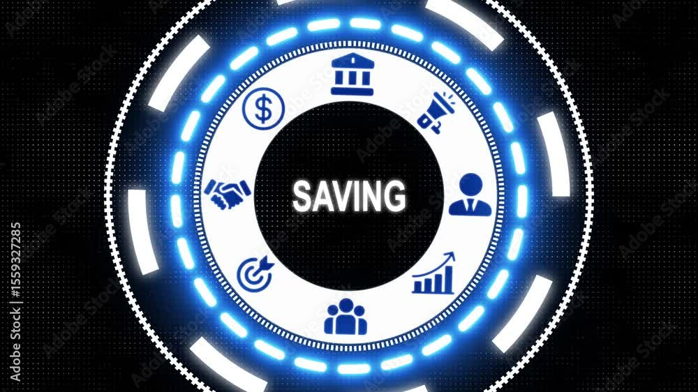 Poster business savings button on a clear projection screen background. abstract holographic advanced hud c